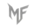 A metallic silver 3D logo featuring stylized letters “MF” on a black background